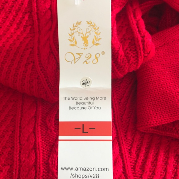 Christmas V28 Cable Knit Thick Turtleneck Sweater Dress Size L Red - Picture 5 of 7